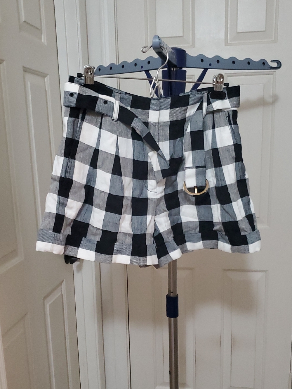 kate spade Black & White Plaid High-Waist Shorts with Belt